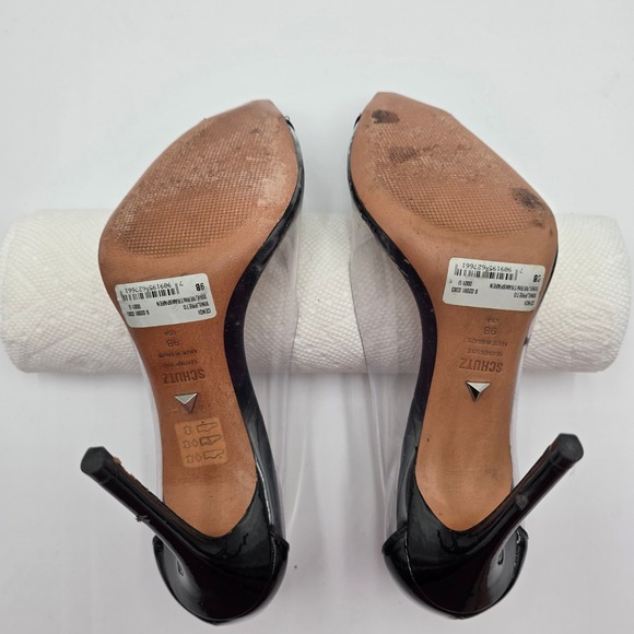 Schutz Cendi Black Patent Leather Transparent Vinyl Pointed Toe Pumps Size 9B - Picture 10 of 11